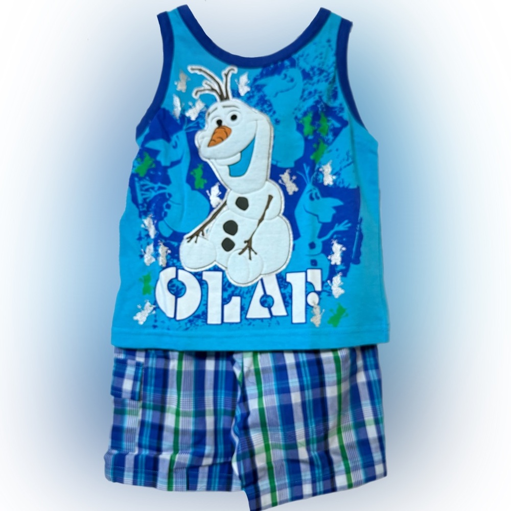 NWT! 2 Piece Olaf 3T Plaid Tank Top Shorts Set-Blues Green White